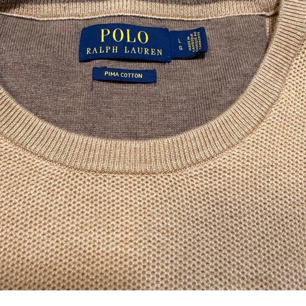 Polo Ralph Lauren Men Crewneck Sweater Mesh-Knit‎ Cotton Tan Camel Large Pony